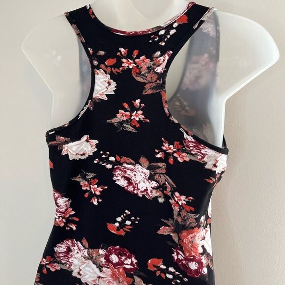 Spark Black Floral Print Midi Form Fitting Sleeveless Dress Size Large - Picture 4 of 7